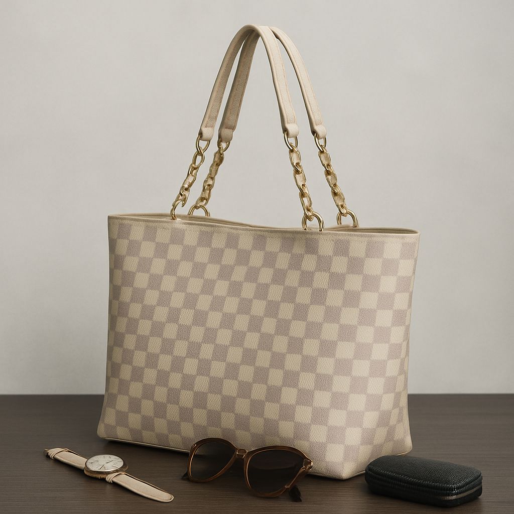 CHECKERED TOTE BEIGE