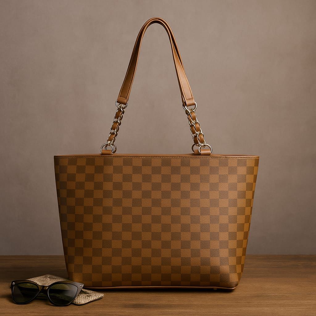 CHECKERED TOTE BROWN