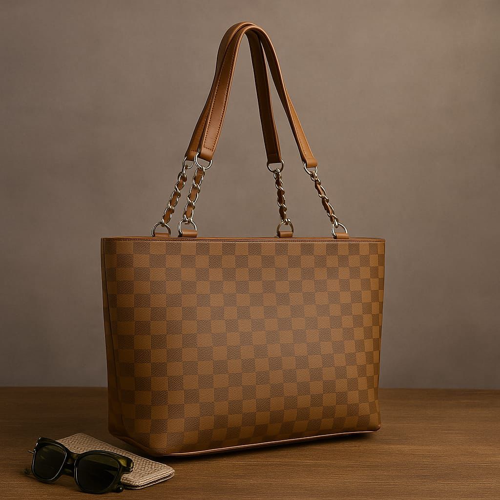 CHECKERED TOTE BROWN