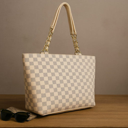 CHECKERED TOTE BEIGE