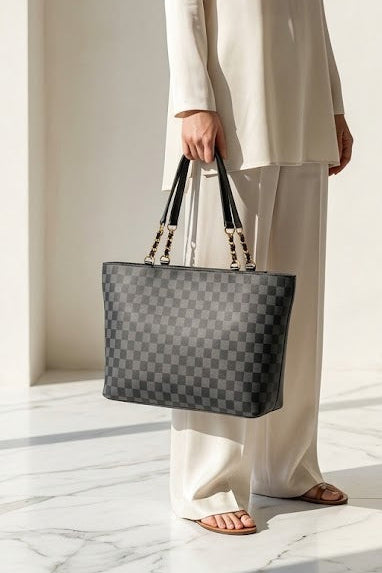 CHECKERED TOTE BLACK