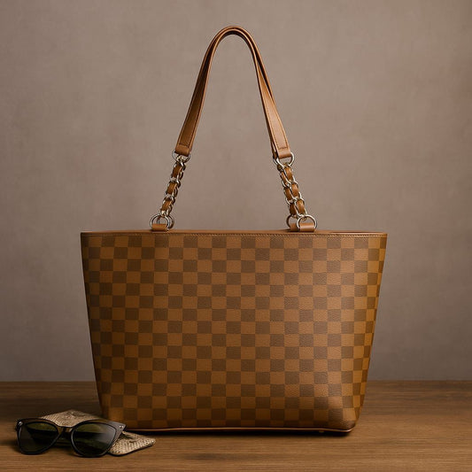 CHECKERED TOTE BROWN