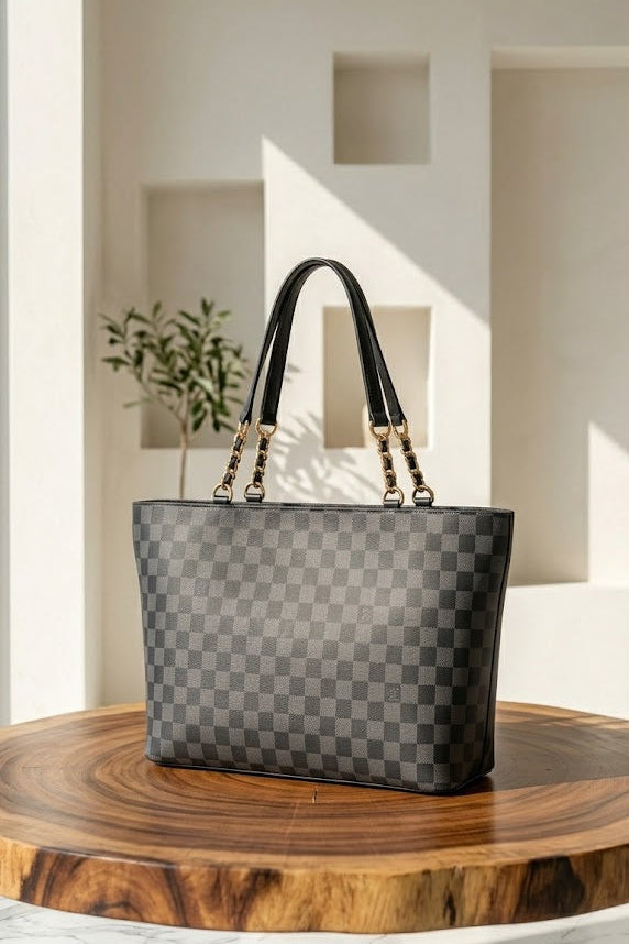 CHECKERED TOTE BLACK
