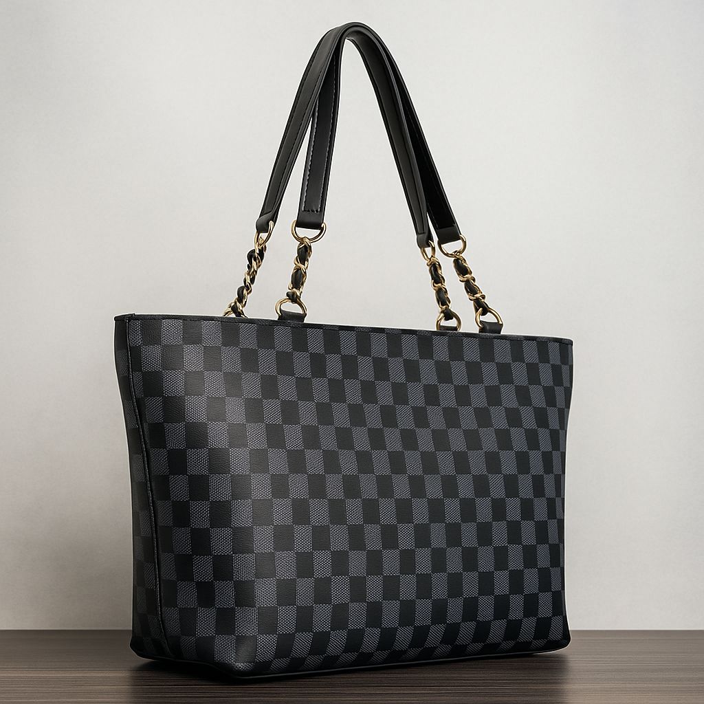CHECKERED TOTE BLACK