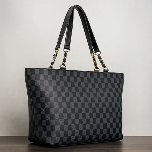 CHECKERED TOTE BLACK